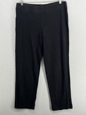EILEEN FISHER Pants L Heavy Brushed Jersey Cotton Full Length Straight Black