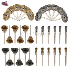 36Pcs Steel Brass Wire Wheel Polishing Pad Brush Set Kit For Dremel Rotary Tool