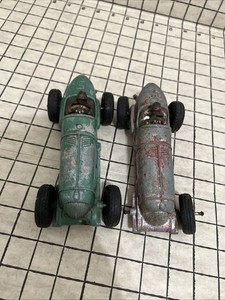 2 Vintage 1950 Hubley Kiddie Toy Indy Type Racing Car Made in USA