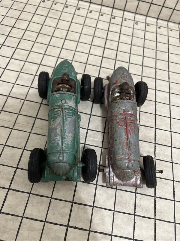 2 Vintage 1950 Hubley Kiddie Toy Indy Type Racing Car Made in USA