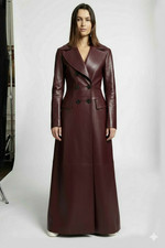 Women's Burgundy Leather Trench Coat 100 Genuine Lambskin Stylish Long Coat