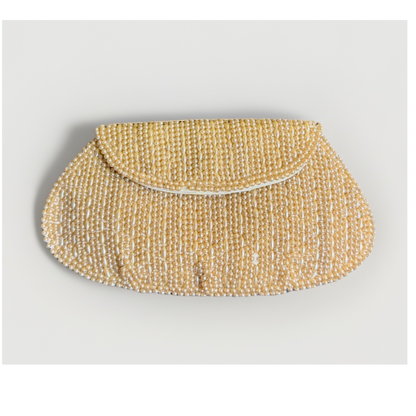 Vintage Made in Japan Faux Pearl Beaded Clutch Purse Ivory Bridal Evening Bag