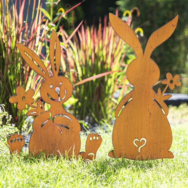 Osterhasen 2Er Set Gartenstecker Rost Osterdekoration Gartendeko Metall 19X49Cm-image