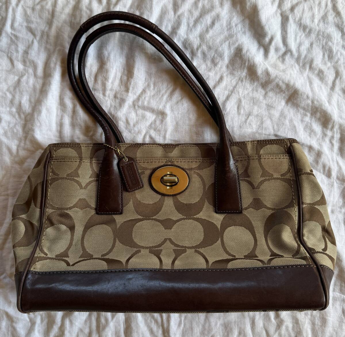 Coach handbag leather signature classic shoulder bag brown