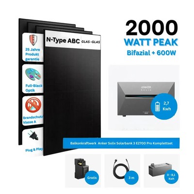 Balkonkraftwerk 2000W mit Speicher Anker Solix Solarbank 3 E2700 Pro Komplettset