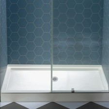 White Single Threshold Shower Pan Durable 60 inch L x 36 inch W Shower Pan Base