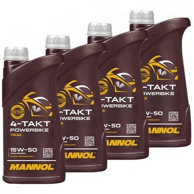MANNOL 4x 1 Liter Motoröl 15W-50 4-Takt Powerbike API SM Motoren Motor Öl Oel