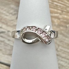 Pink CZ Ribbon Breast Cancer Awareness Ring RS Covenant RSC Silver Tone