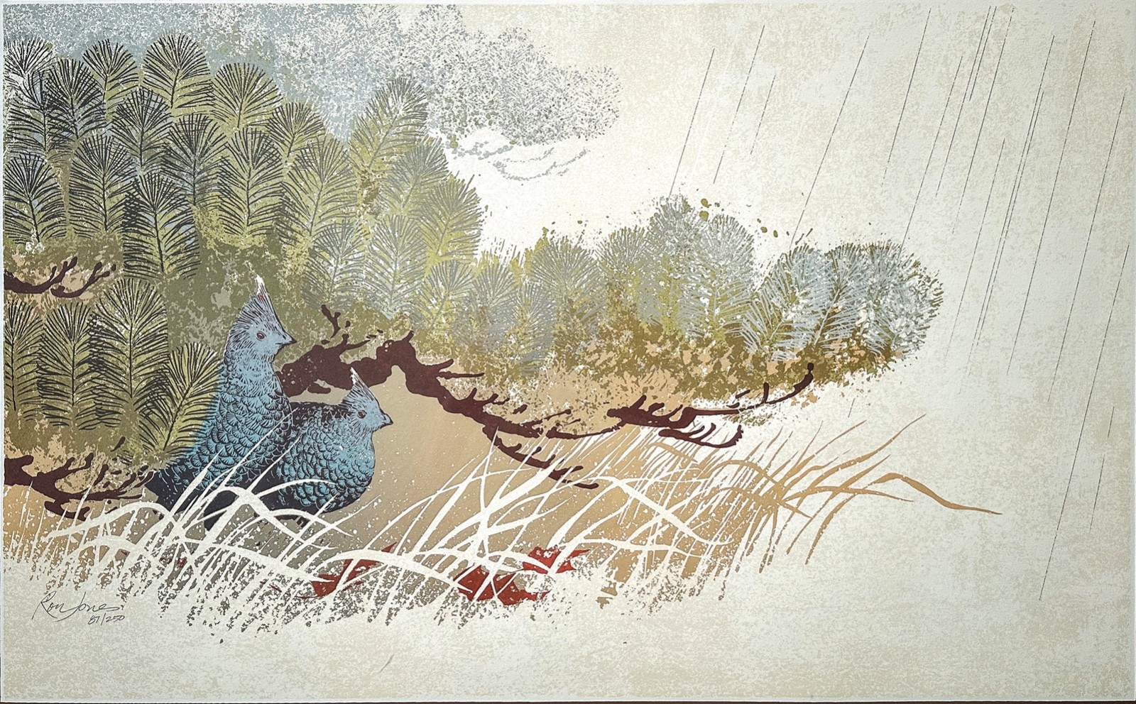 Ron Jones (American) — "Two Grouse" ORIGINAL SERIGRAPH MID CENTURY S/N 87/250