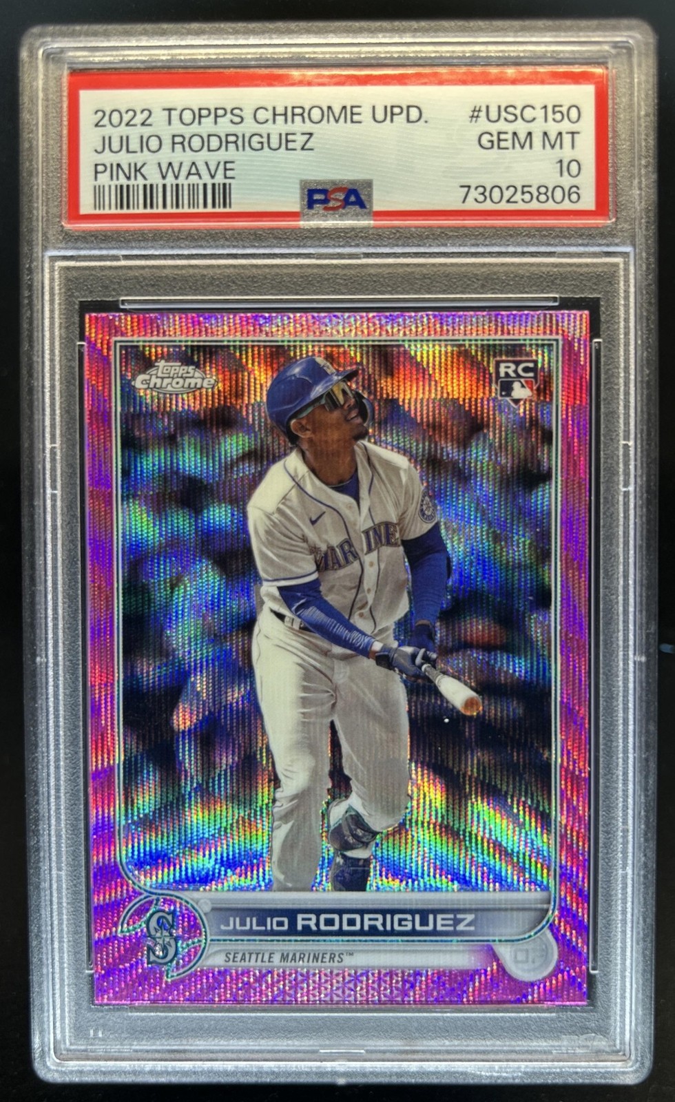 2022 Topps Chrome Update Julio Rodriguez Pink Wave Refractor RC #USC150 PSA 10