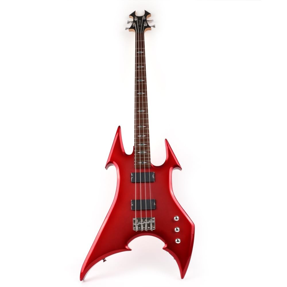 Warlock Style 4 String Electric Bass Guitar Metallic Red Finish Bullhead 24F