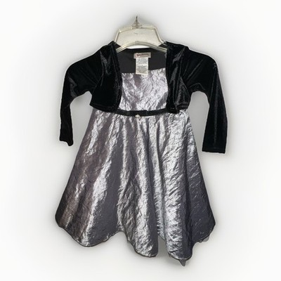 Youngland Girls Dress Black / Gray Velvet Top Sleeves Fancy Button Sz 4 Holiday