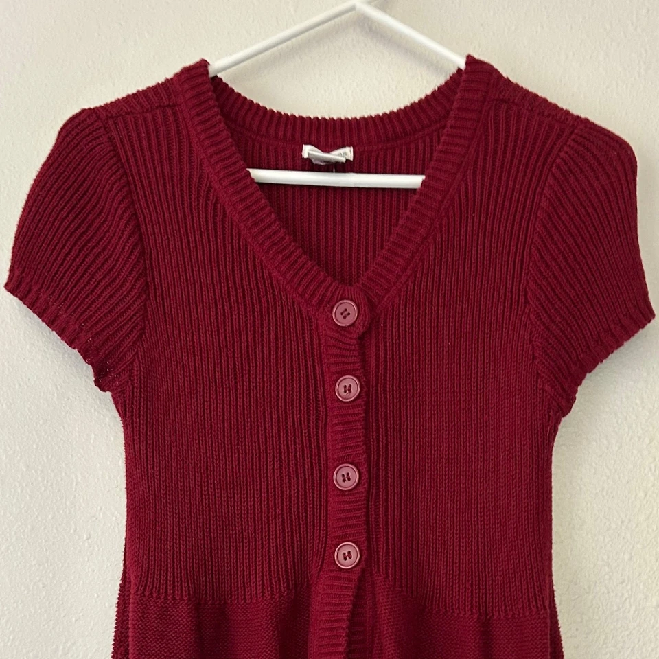 Vintage Maurices Babydoll Punto Acanalado Suéter Botón Delantero Manga Corta Y2K M Foto 2 de 4