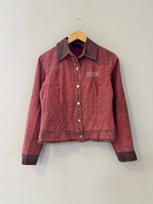 Vintage Fendi Denim Jacket Red Brown Rhinestone Logo Women's Size M