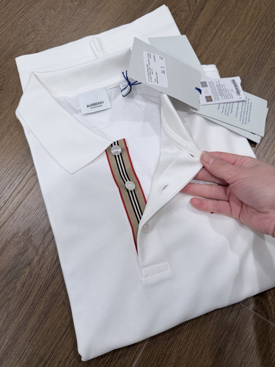 New Burberry Hartford White Cotton Polo Shirt Size M 8084440 | eBay