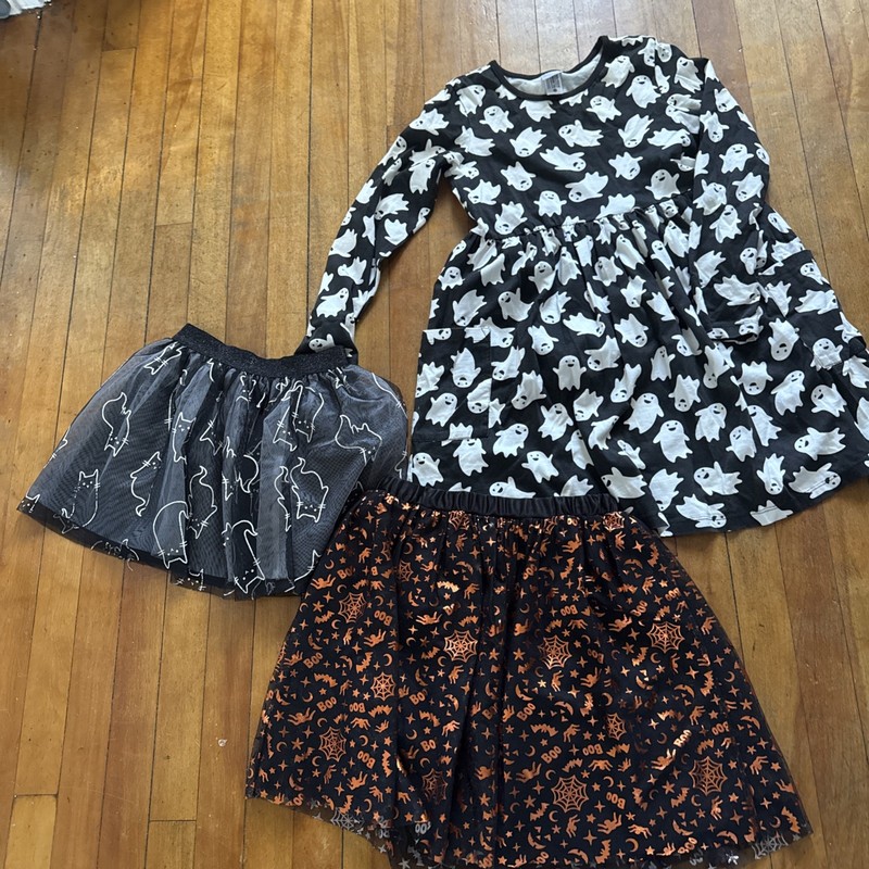 Hanna Andersson Halloween Dress Girls Size 10 Large (140) Ghosts bonus skirts 