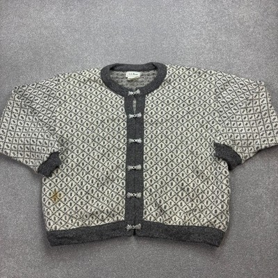 LL Bean Pullover Damen X Large grau Strick Norway Made Fischer Cardigan Lady*
