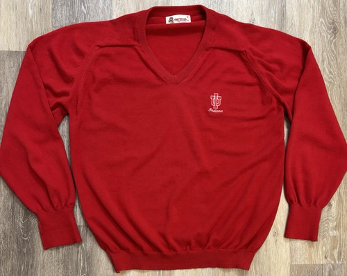 Vintage 70s Indiana Hoosiers Basketball Sweater Size Medium Antigua Red V-Neck