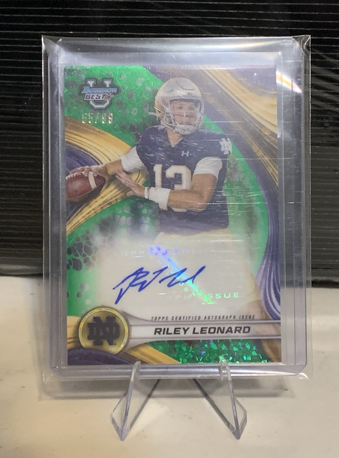 2024 Bowman Best University Riley Leonard Green Mini Diamond Auto /99 Notre Dame