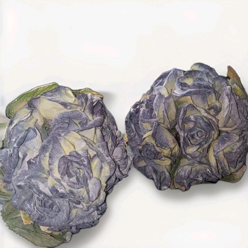 2 Artificial Vintage Dusty Blue Roses Wedding Bouquet Bridesmaid Home Decor