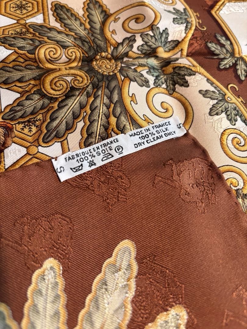 Authentic HERMES Carre 90 Scarf (Vintage) Silk Brown SK1391 image 9