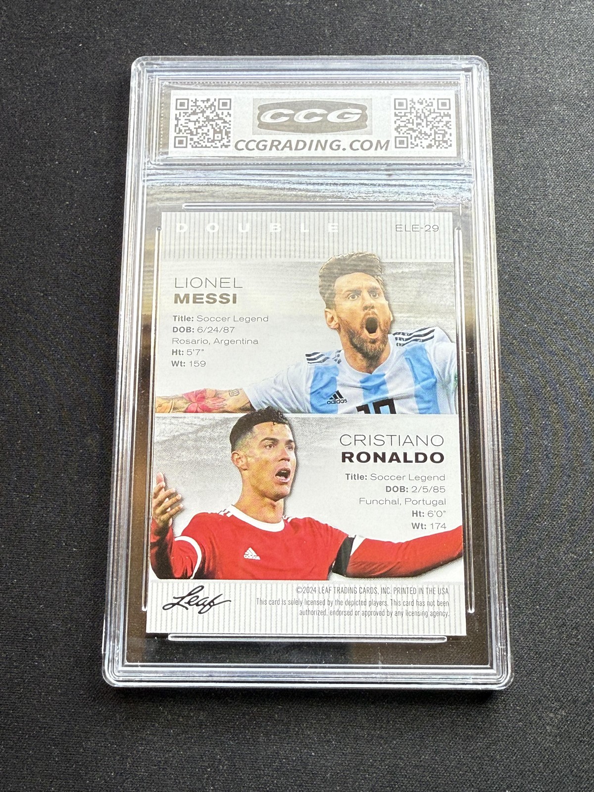 Lionel Messi / Cristiano Ronaldo 2024 Leaf Legend Dual CCG 10 RC view 2