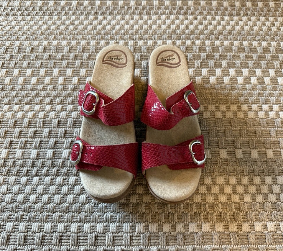 new DANSKO Sophie 39 US 8.5 - 9 Red Snake Print Leather Two Strap ...