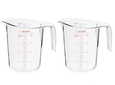 PACK of 2 - 1 Qt. (4 Cups) Clear Plastic Measuring Cup