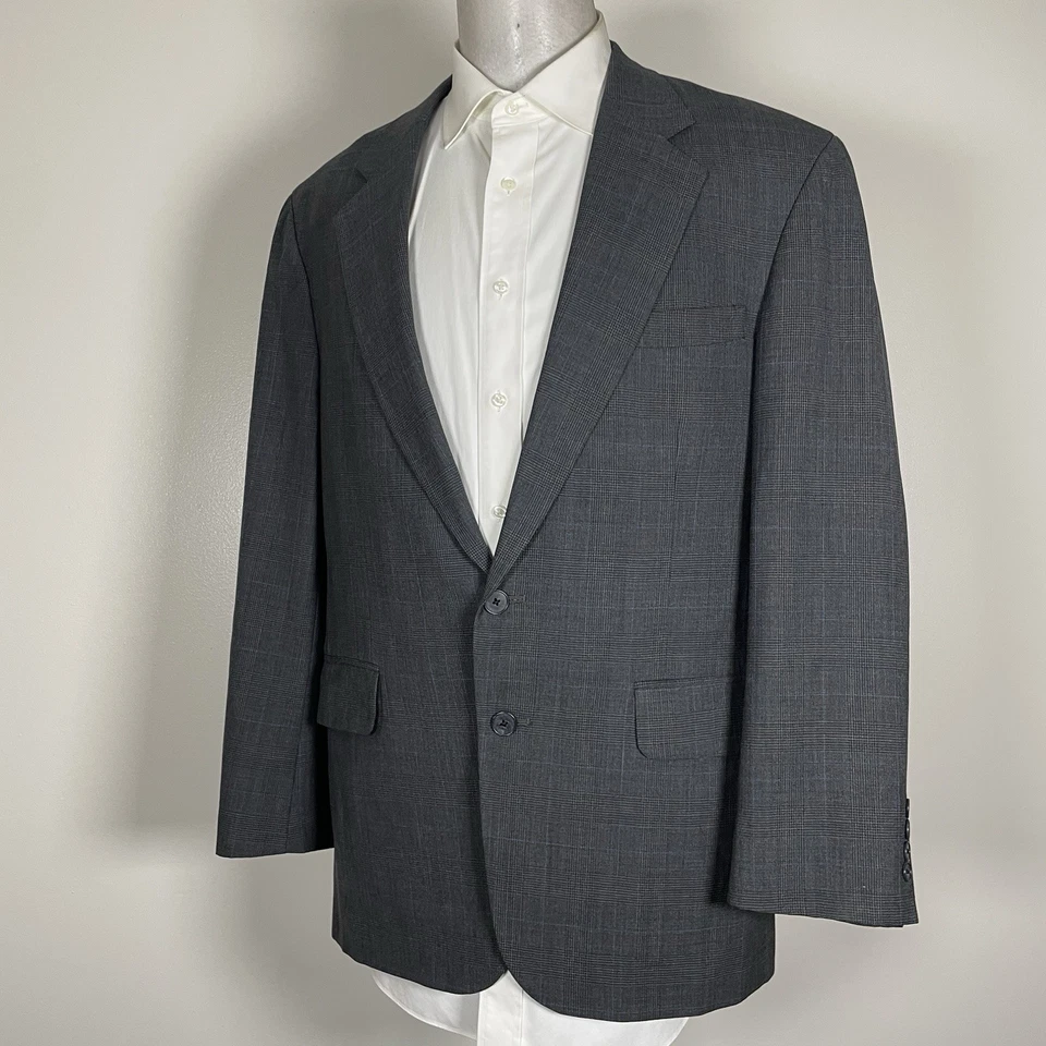 Lands End USA Made Sport Coat Mens 42R Gray Plaid Blue Check Wool Two Buttons - Image 3 of 4