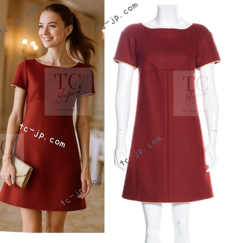 CHANEL 15PF Burgundy Red Ruby Gold Melton Wool 100 Dress Runway 40 US8