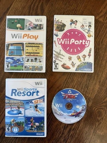 Lot of 4 Nintendo Wii Games-Zelda Skyward Sword, Wii Sports Resort, Play & Party