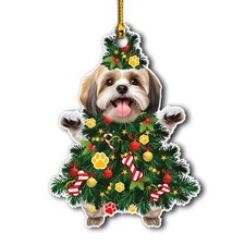 Shih Tzu Christmas Tree Ornament - Festive Holiday Acrylic Hanging Decoration...