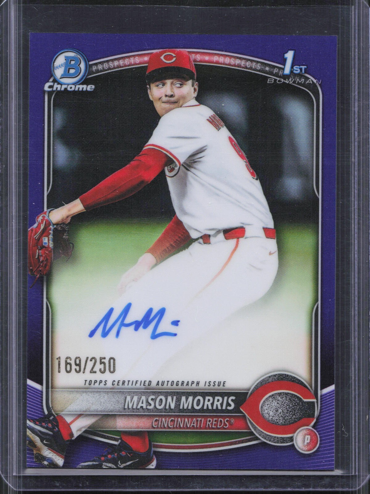 2025 Bowman Draft Chrome Mason Morris 1st Purple Refractor Auto /250 Reds