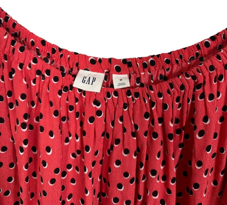 Gap Women’s Blouse Polka Dot Elastic Boat Neck Long Sleeve Size M Coral Black Foto 3 de 4