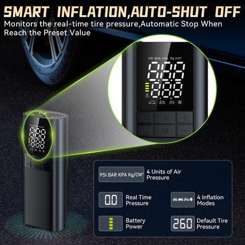 Portable Air Compressor 38L/min Wireless Tire Inflator 150PSI 8000mAh Air Pump - Picture 3 of 12