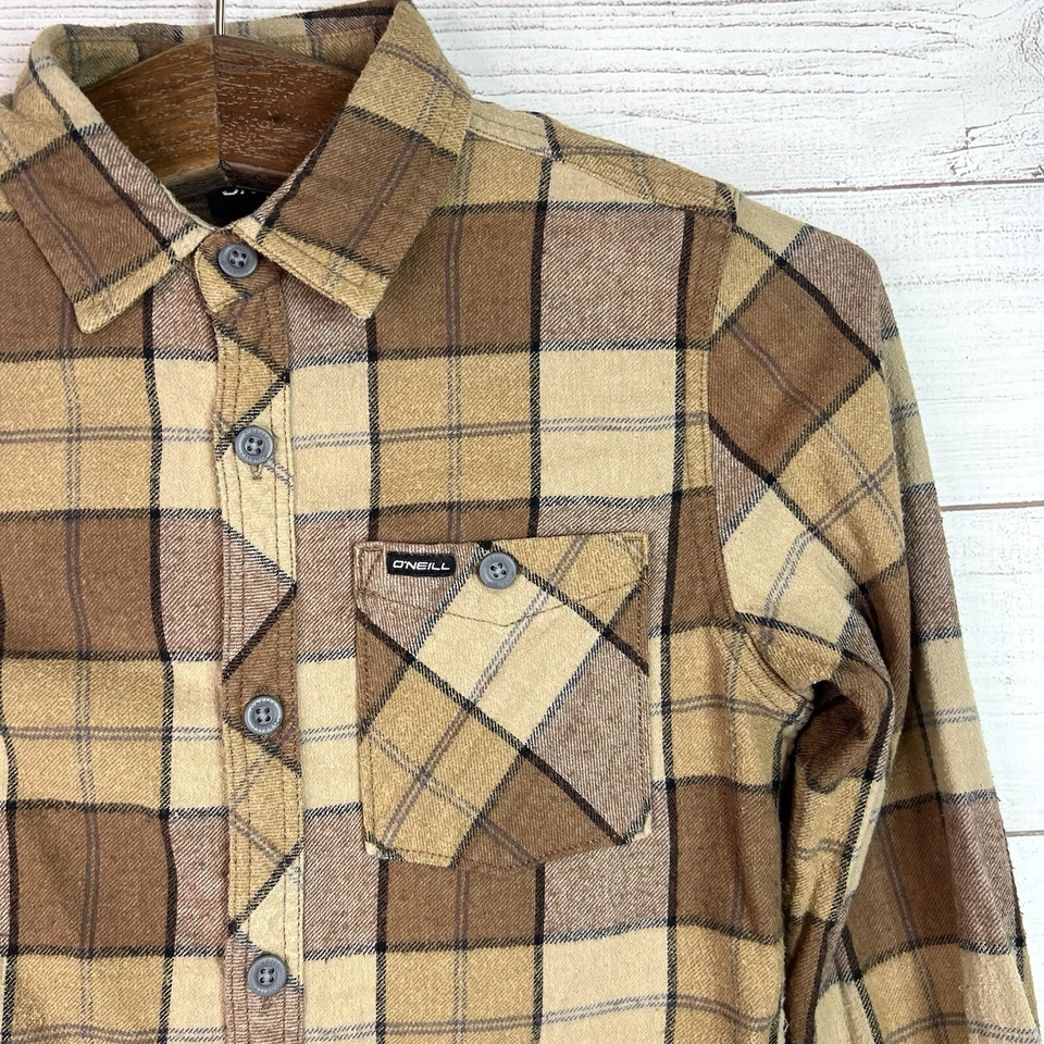 Camisa O’Neill Boys Marrón Franela a Cuadros Manga Larga Con Botones Talla S Foto 4 de 4
