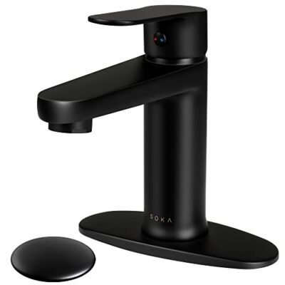 SOKA Brass Bathroom Faucet Matte Black Bathroom Sink Faucet Black with Pop-up...