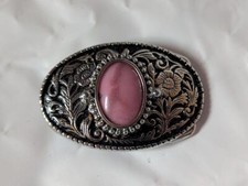 vintage USA made GEMSTONE pink RHODOCHROSITE belt buckle WESTERN cowboy