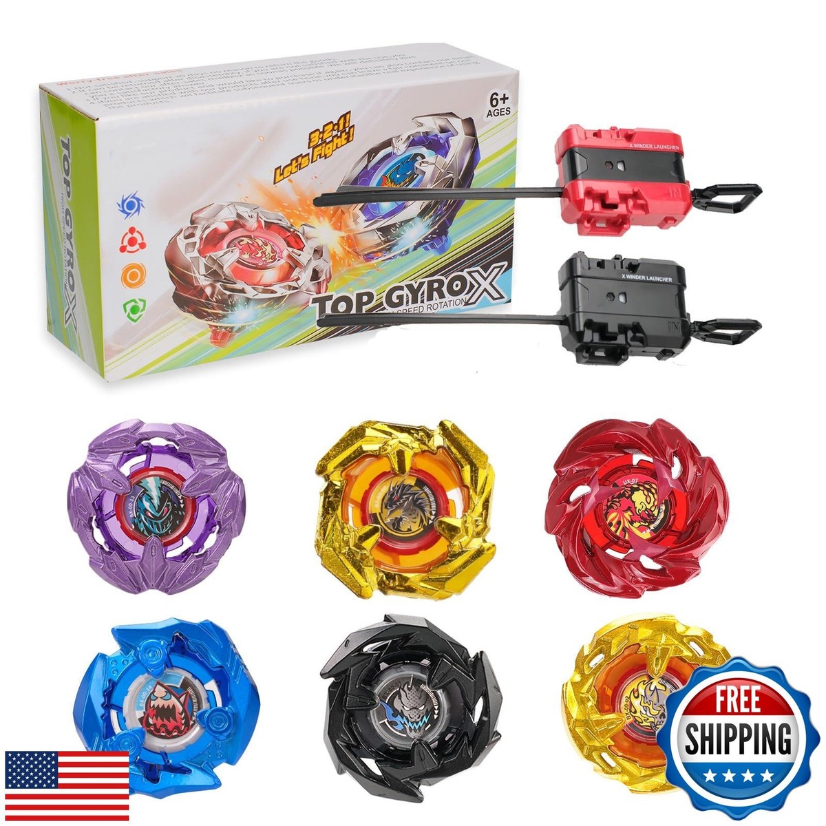 DEZAWRTY Gyro X Battle Blade Set, 6 Right Spinning Tops and 2 X