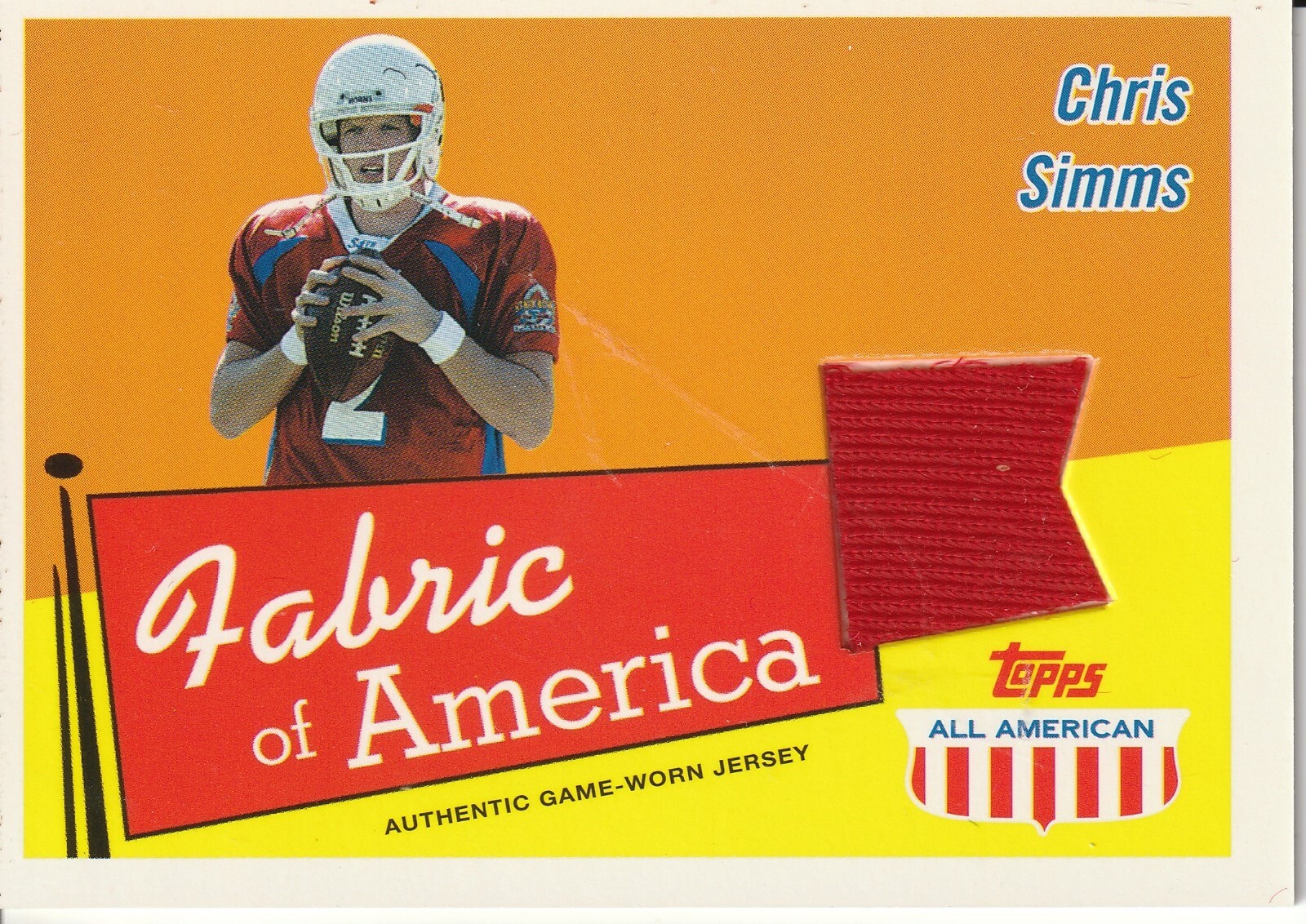 2003 Topps All American Football Fabric of America Chris Simms FA-CS