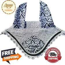 Horse Fly Bonnet Ear Net Veil Mask Hood Hand Made Cotton Crochet Full Size New