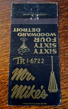 Vintage Matchbook: Mr. Mike's, Detroit, MI