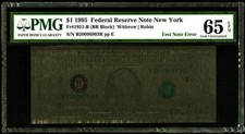 1995 PMG 65EPQ Test Note ✅ New York Blackout Note 🔵 Unique BLACK INK One Dollar