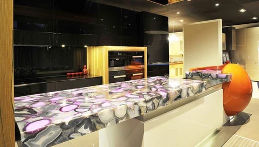 36-Inch Gray Agate Dining Table Slab with Agate Countertop Kitchen Decor