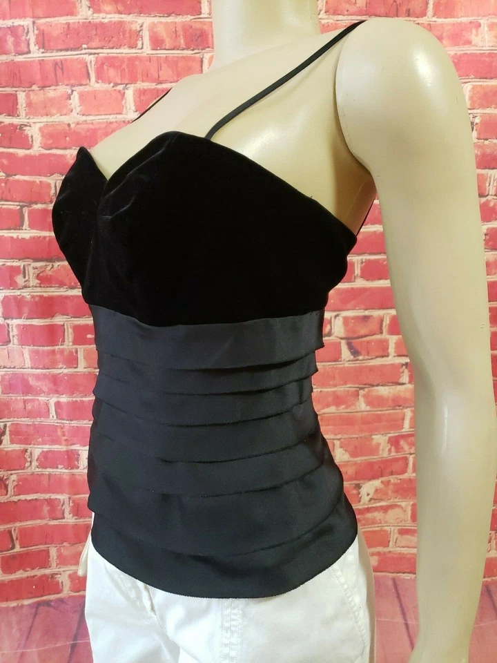 JS Collections Bustier Top Black Zip Padded Bust Lined Velvet trim US 4 NEW #1 - Image 4 of 4
