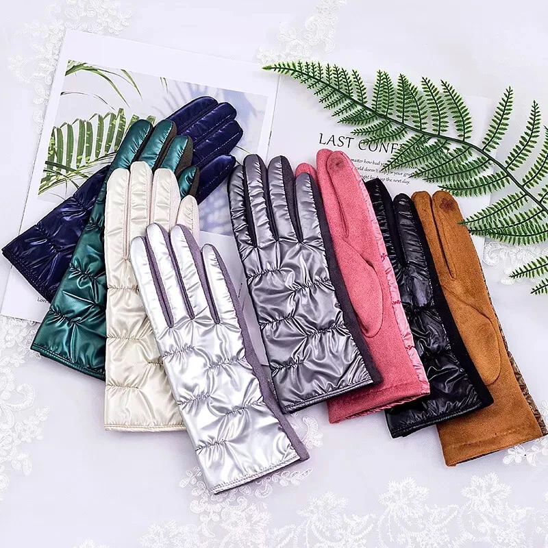 Women Puffer Gloves | Elegant Cotton Fleece Winter Warm Thermal Touchscreen - Image 2 of 4