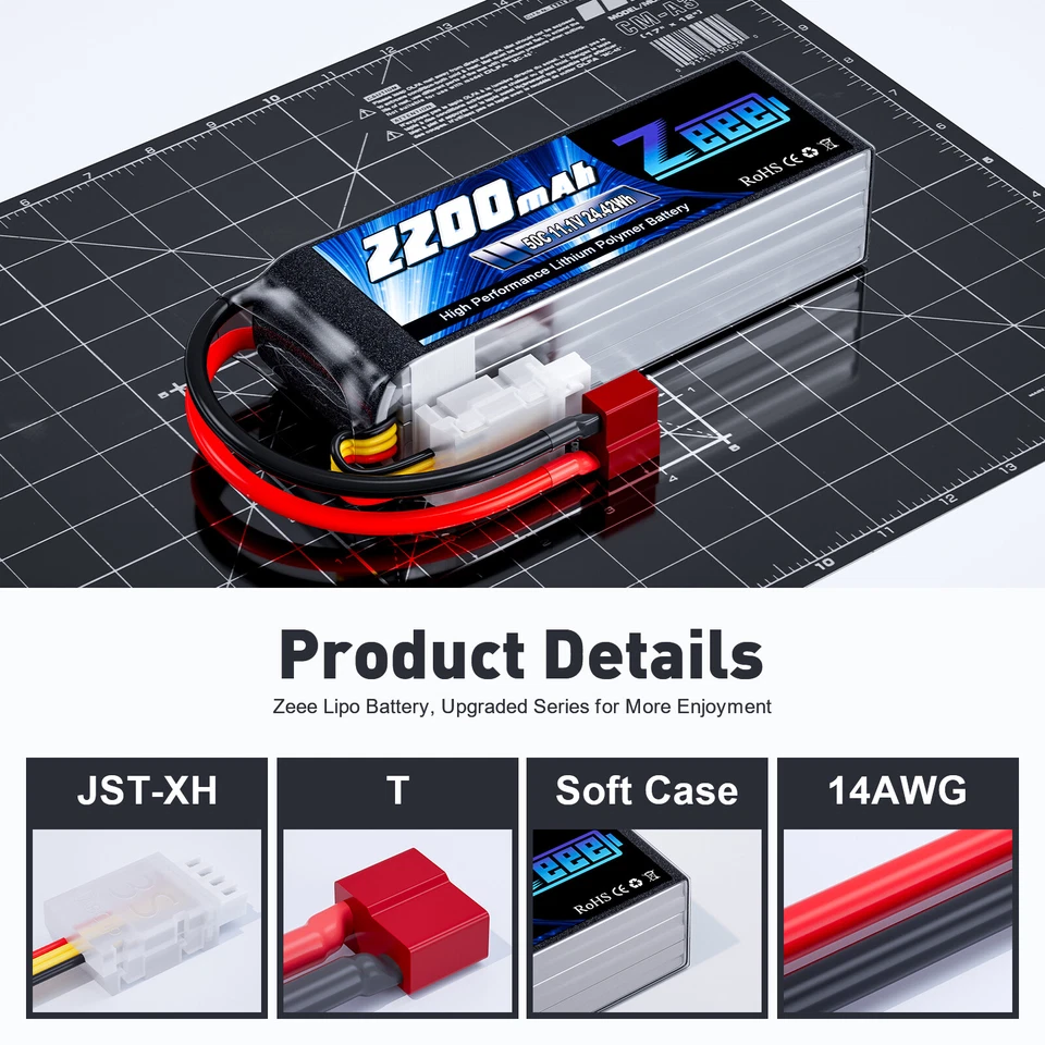 2x Zeee 3S Lipo Akku Batterie T 11.1V 2200mAh 50C für RC Auto Flugzeug Truck - Bild 3 von 4