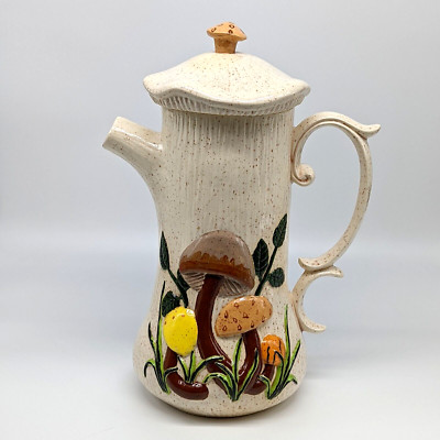 Mushroom Chocolate Pot Kitchen Decor Retro Cottage Core Hand Painted Arnels VTG 