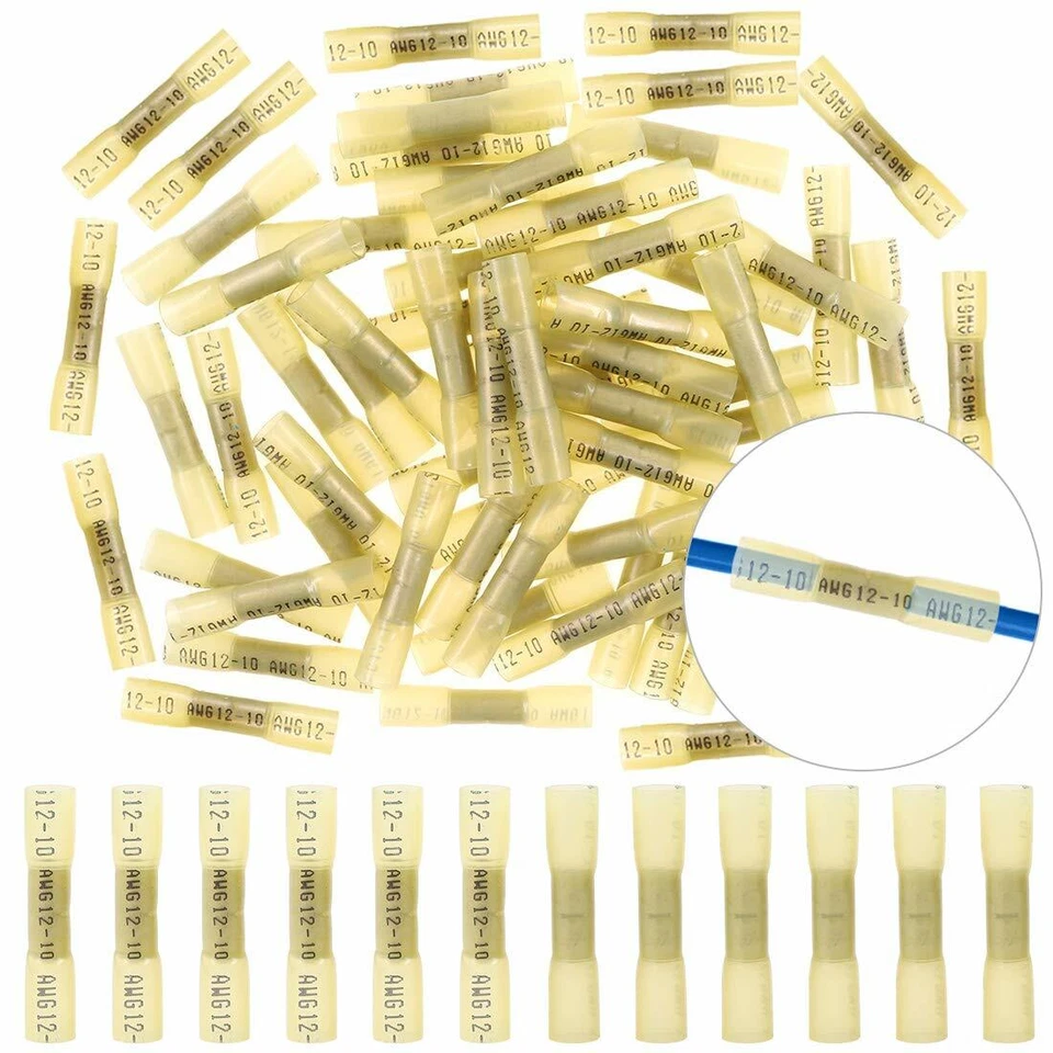 1000X Waterproof 12-10AWG Heat Shrink Butt Wire Connectors Crimp Terminal Yellow - Image 2 of 4