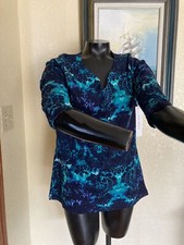 Beautiful Women’s 3/4 Sleeve V Neck Tee  Tribal Sea Haze Teal And Navy